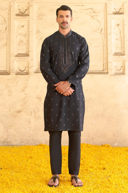 Navy Blue Wash & Wear Kurta Pajama