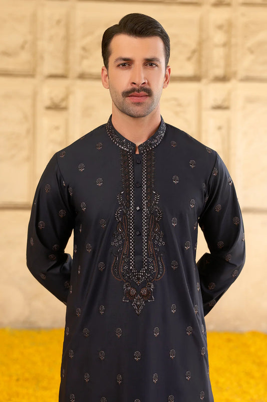 Navy Blue Wash & Wear Kurta Pajama