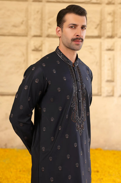 Navy Blue Wash & Wear Kurta Pajama