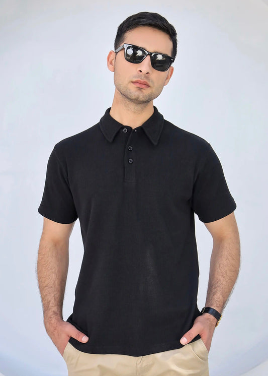 Waffle Knit - Black Polo