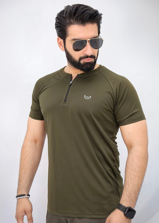 Tactical Olive Zip Tee - Olive