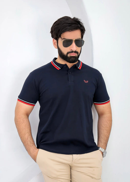 Tipped Navy Polo - Superior Cotton