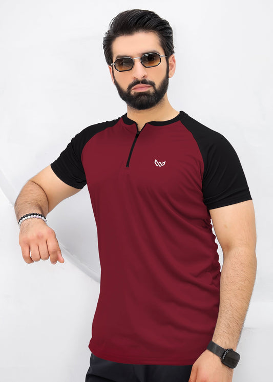 Velocity Zip Tee - Maroon/Black