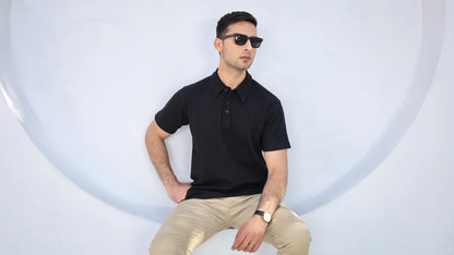 Waffle Knit - Black Polo
