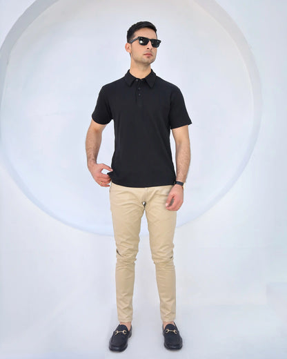 Waffle Knit - Black Polo