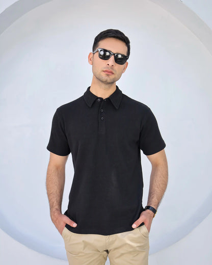Waffle Knit - Black Polo