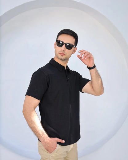 Waffle Knit - Black Polo