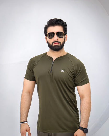 Tactical Olive Zip Tee - Olive