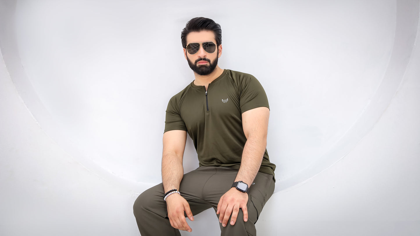 Tactical Olive Zip Tee - Olive