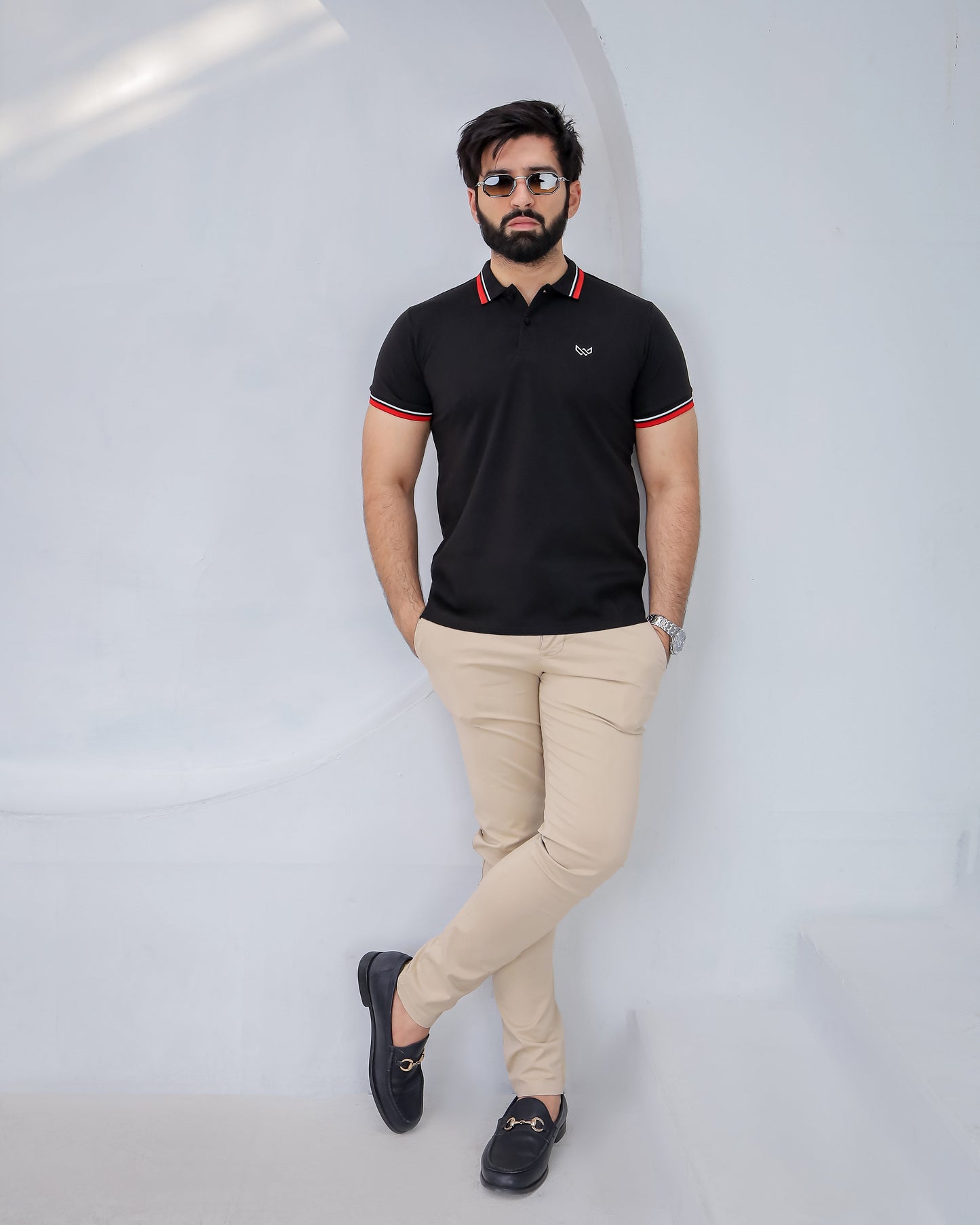 Tipped Black Polo - Premium Cotton