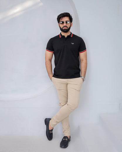Tipped Black Polo - Premium Cotton