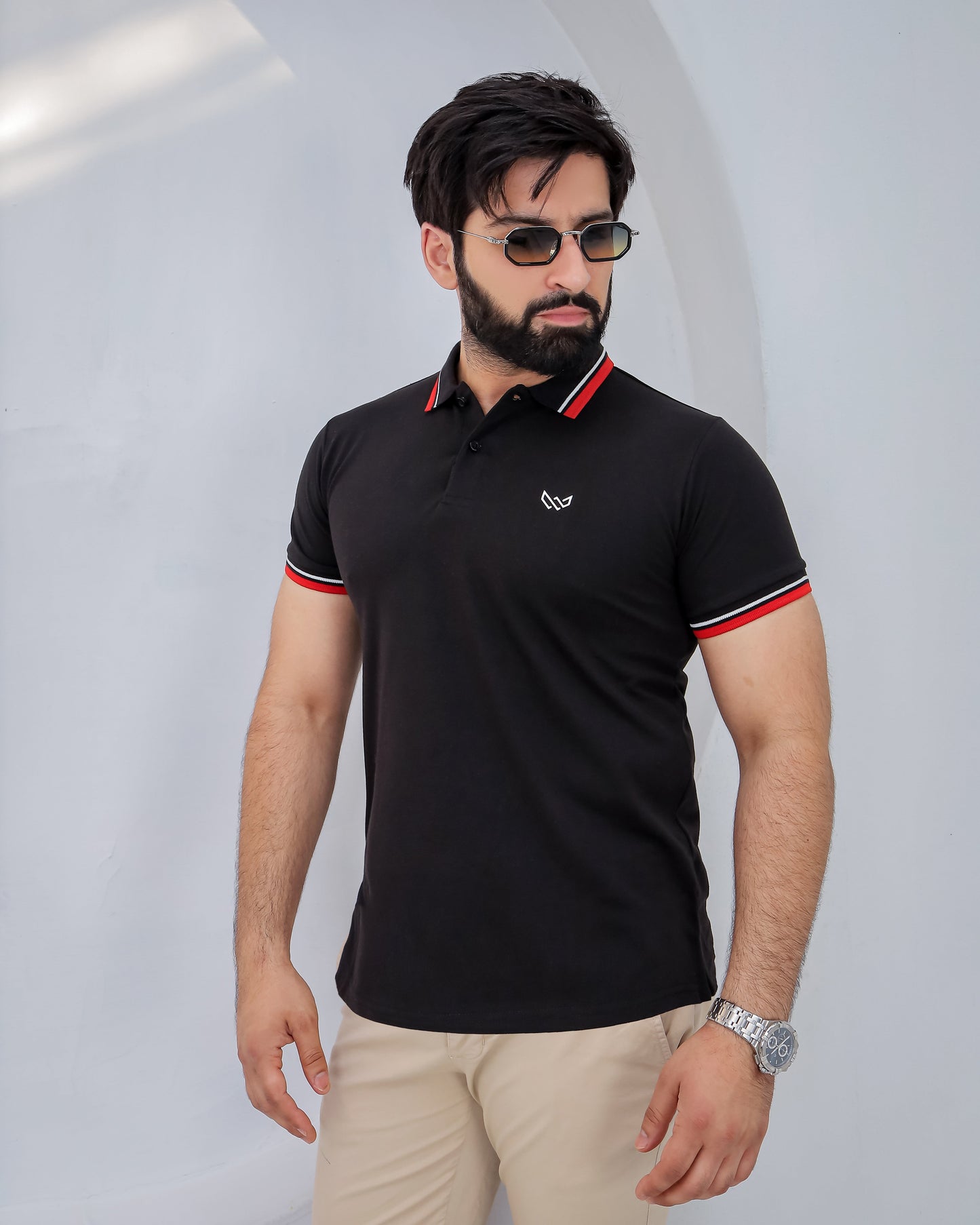 Tipped Black Polo - Premium Cotton