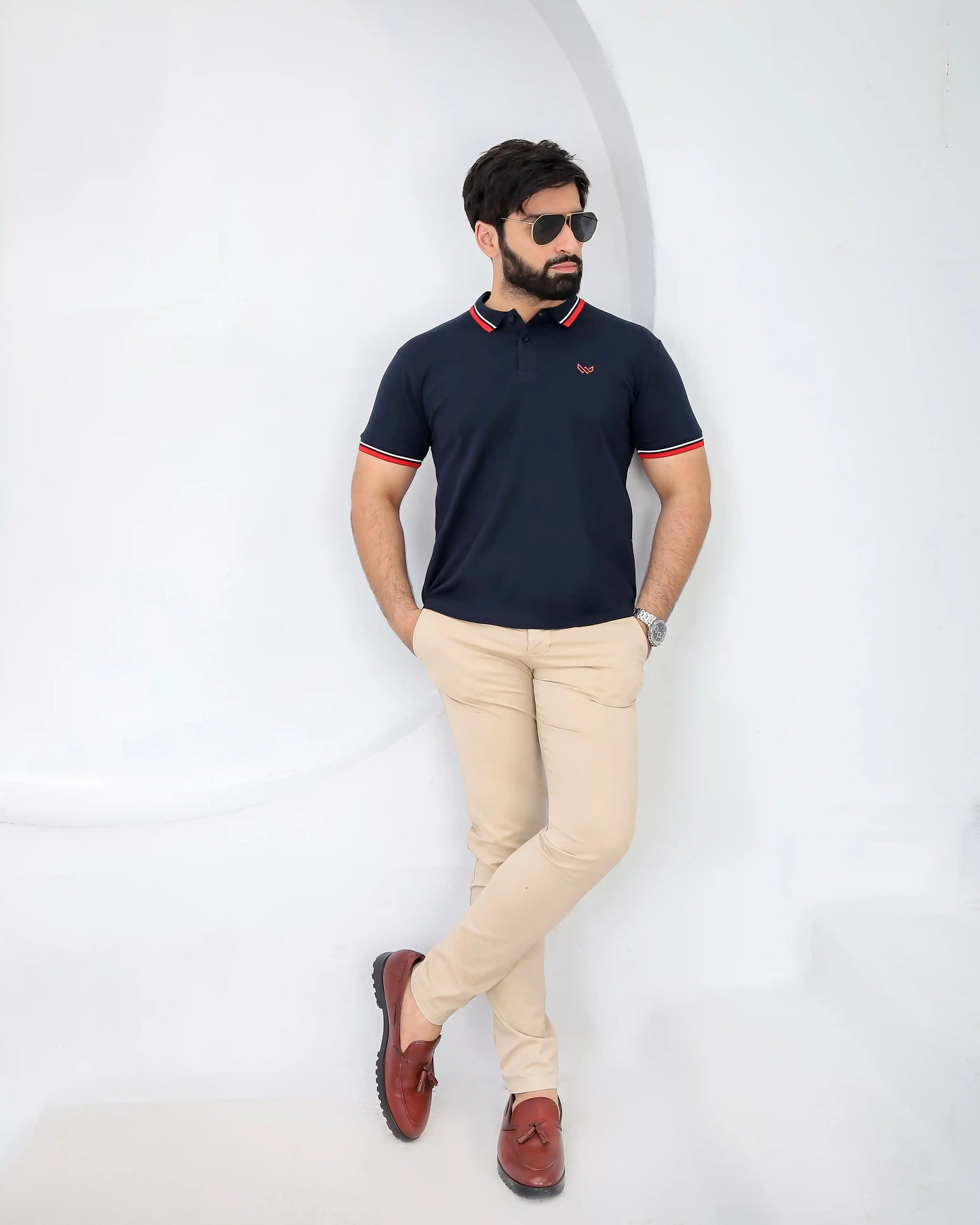 Tipped Navy Polo - Superior Cotton