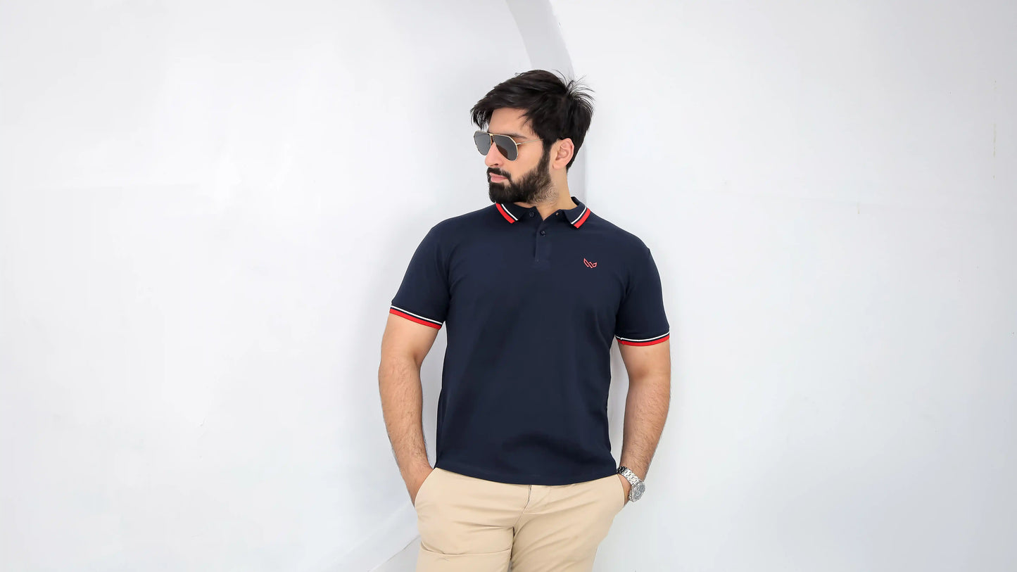 Tipped Navy Polo - Superior Cotton