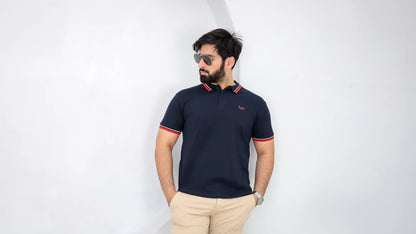 Tipped Navy Polo - Superior Cotton
