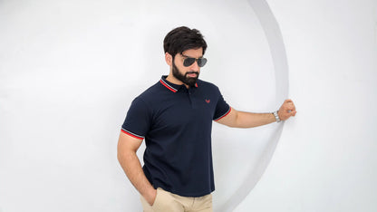 Tipped Navy Polo - Superior Cotton