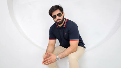 Tipped Navy Polo - Superior Cotton