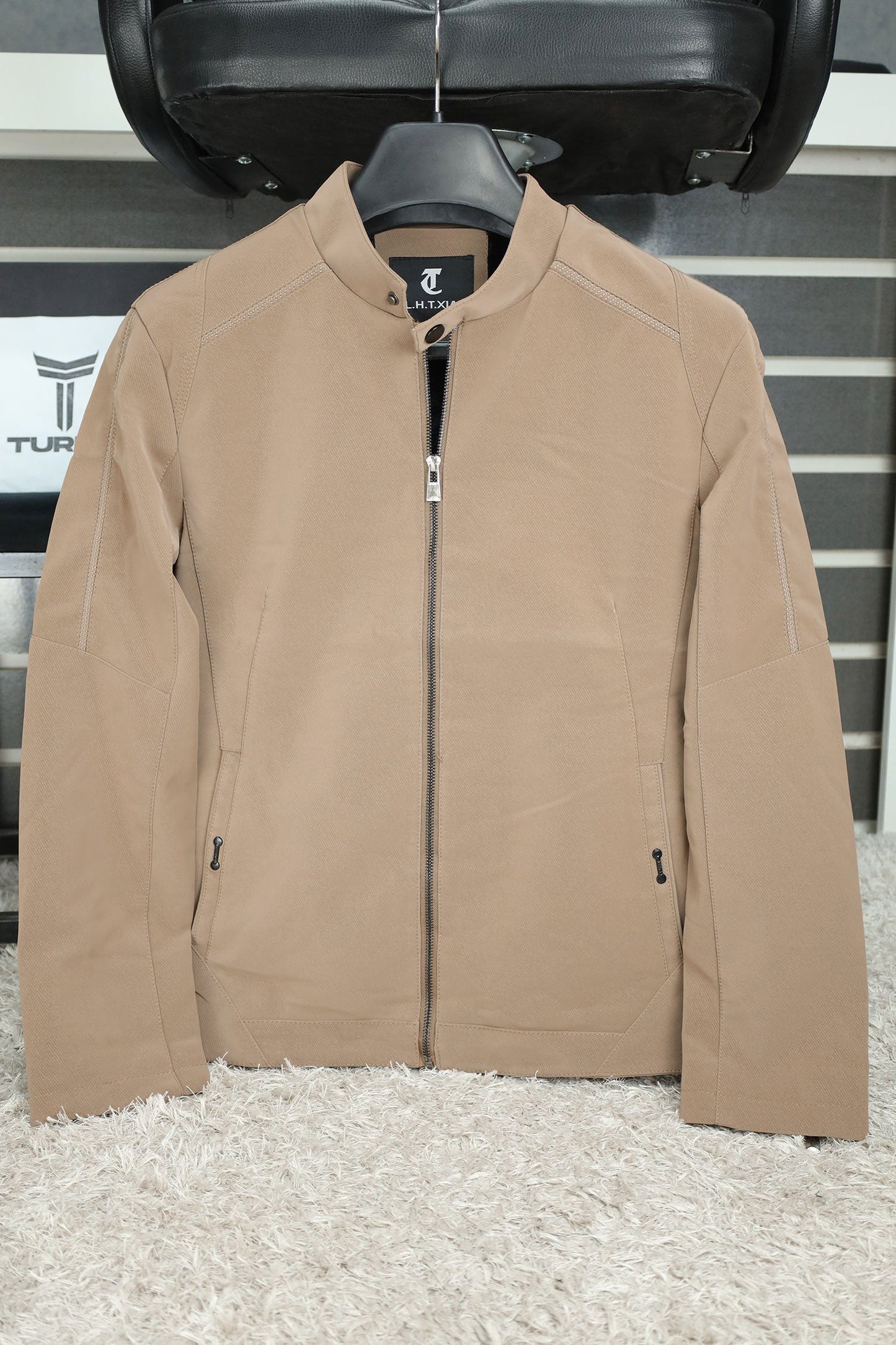 Plain Stand Collar Button Men's Imported Suede Leather Jacket