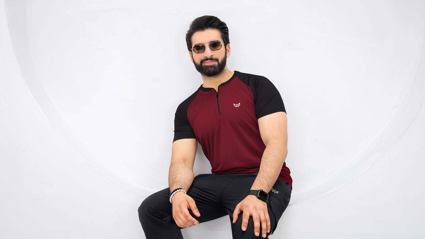 Velocity Zip Tee - Maroon/Black