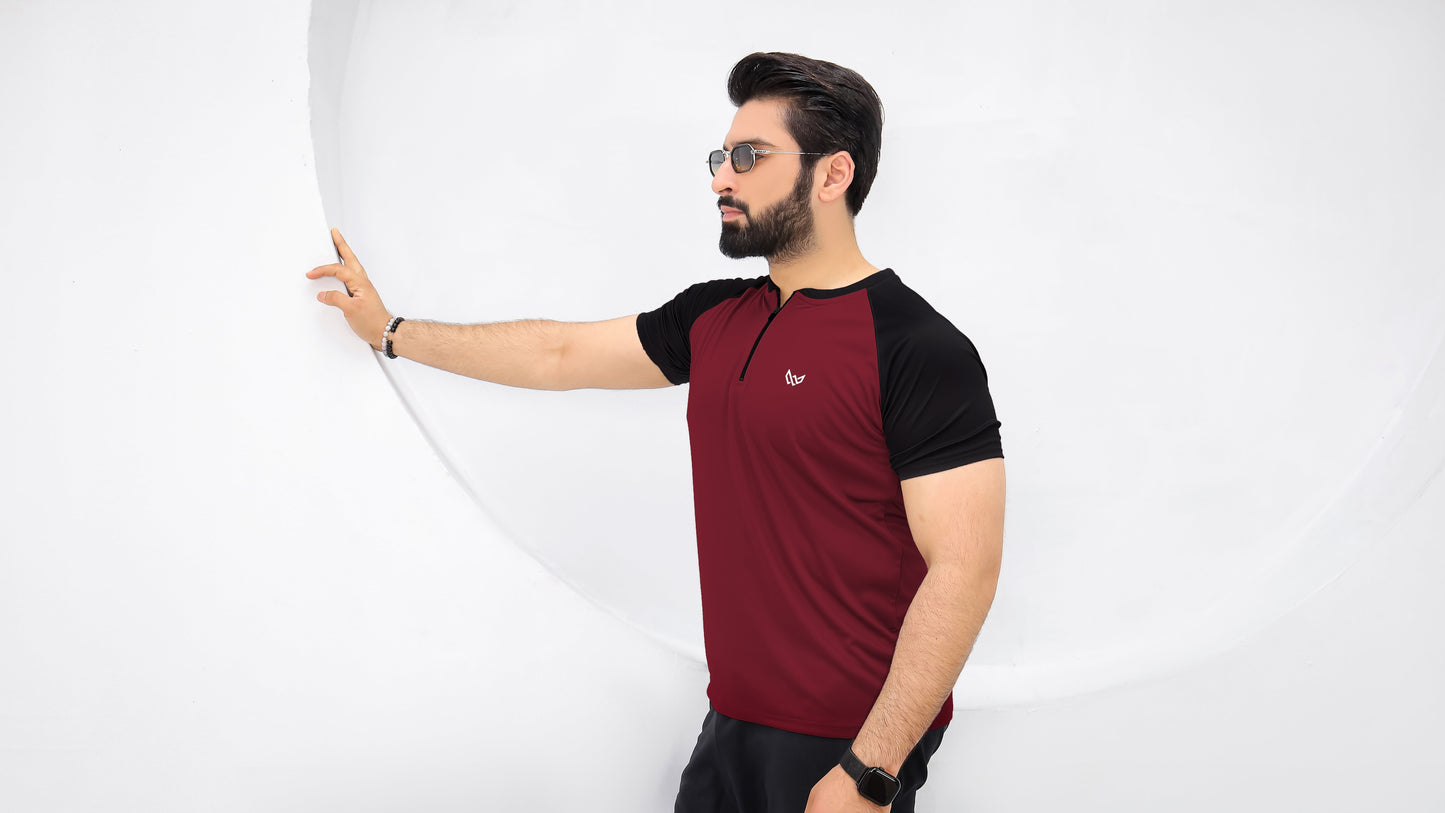 Velocity Zip Tee - Maroon/Black