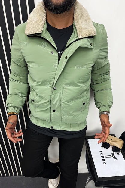 Soft Lapel Fur Collar Embossed Padded Imported Puffer Jacket
