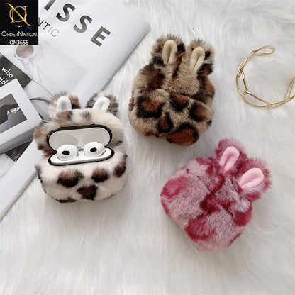Airpods Pro Cover - Brown - Fluffy Winter Warm Ear PLush Hard Silicone Airpods Case