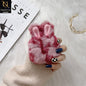 Airpods Pro Cover - Pink - Fluffy Winter Warm Ear PLush Hard Silicone Airpods Case