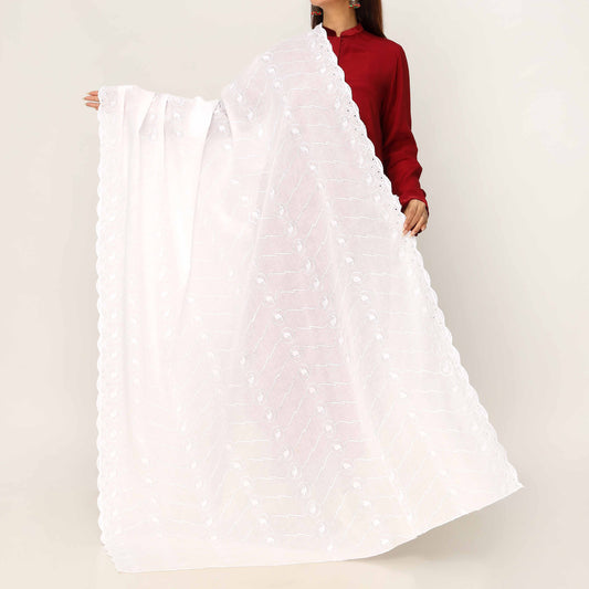 White Embroidered Dupatta PD5429