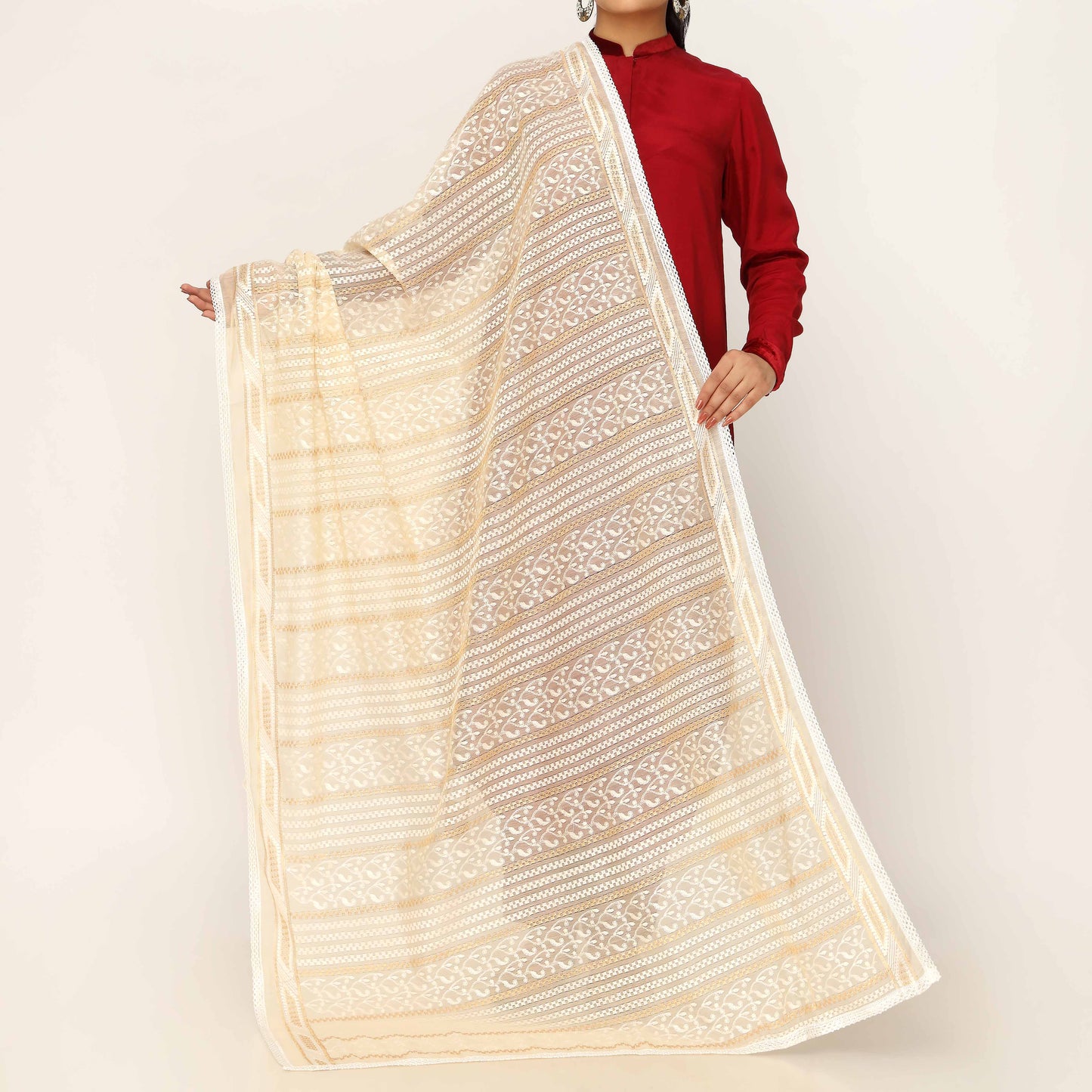 Beige Embroidered Dupatta PD5442