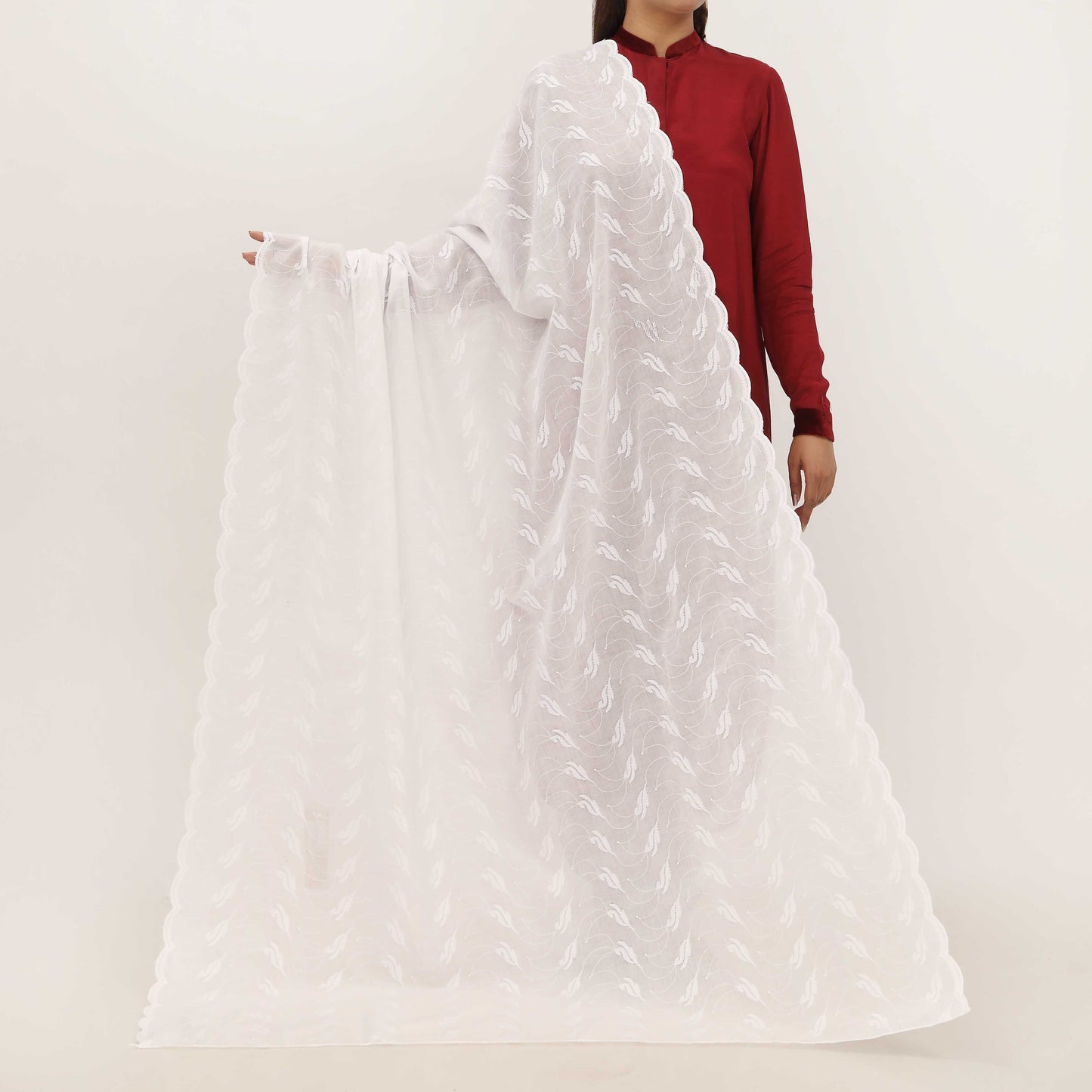 White Embroidered Dupatta PD5453