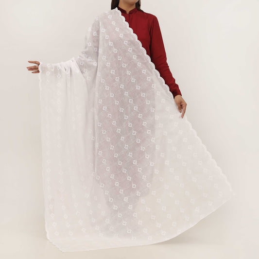White Embroidered Dupatta PD5463