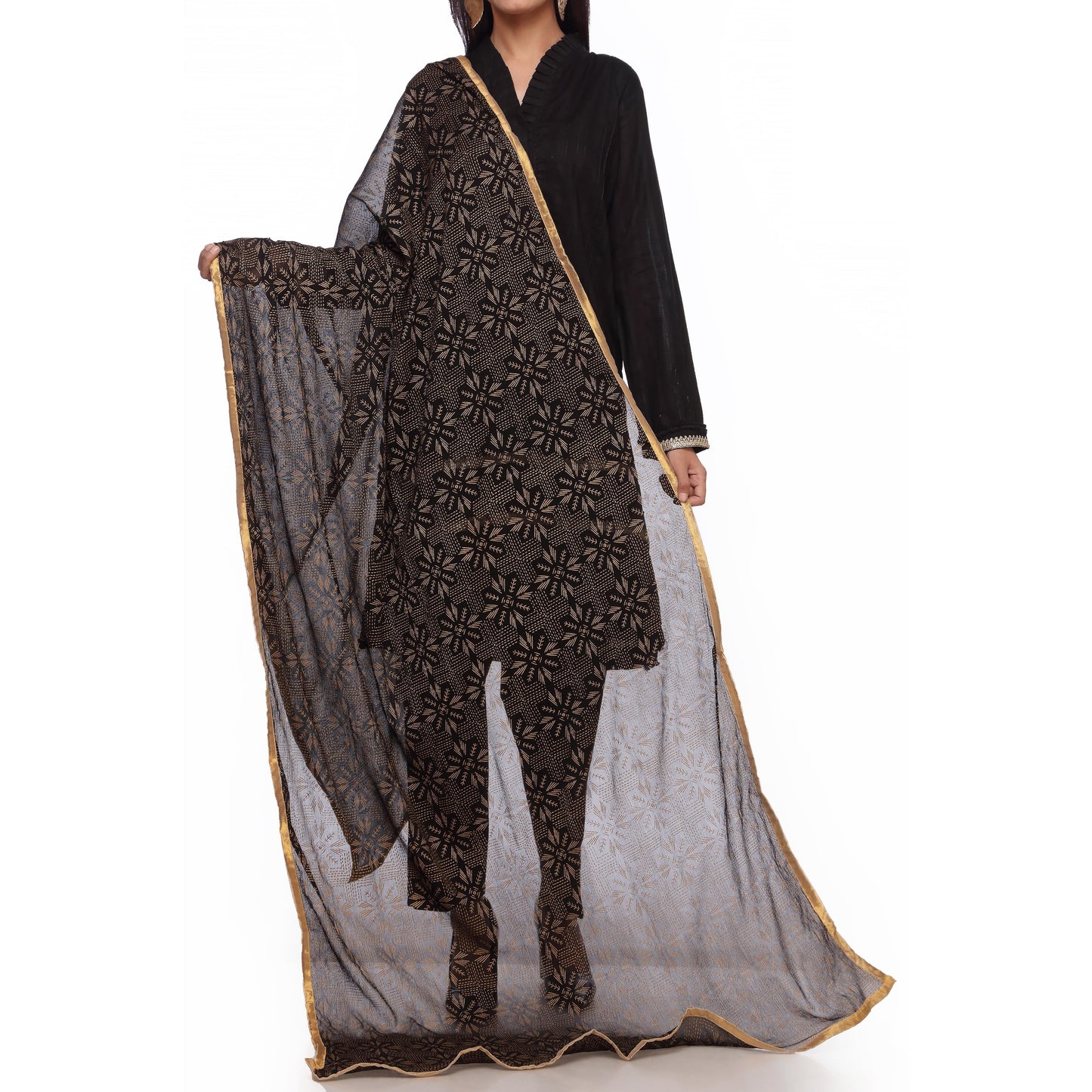 Black Printed Chiffon Dupatta PS4707