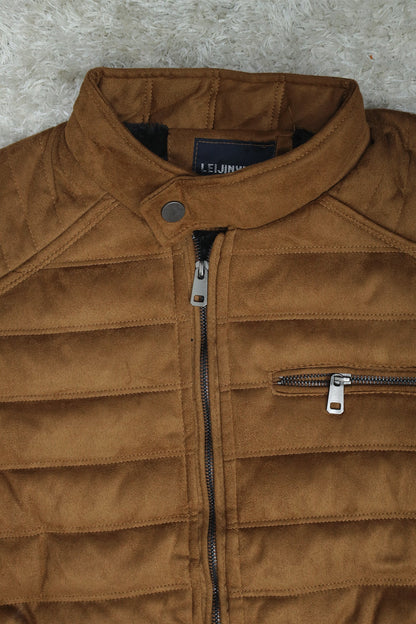Quilted Pattern Iconic Zipper Men's Suede Jacket