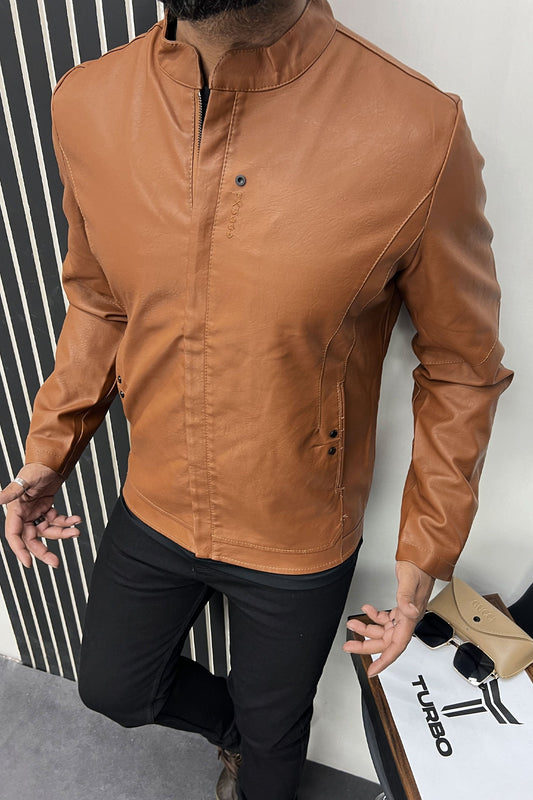 Fashionable Stand Collar Men's Imported Leather Jacket
