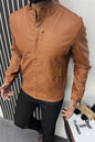 Fashionable Stand Collar Men's Imported Leather Jacket