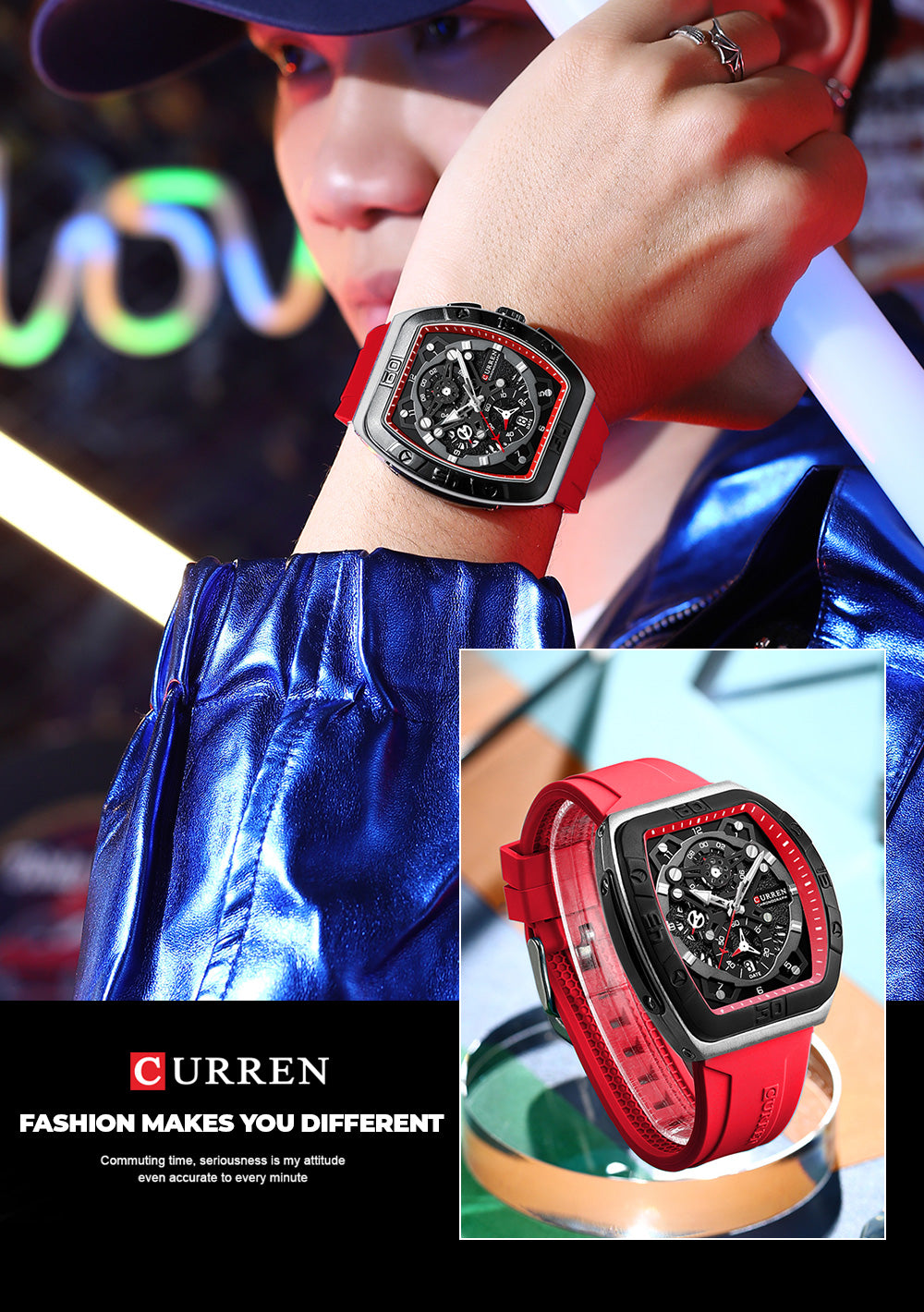 CURREN 8443 Men's Rubber Straps Watch
