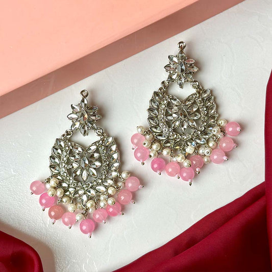 Sameera Earrings/Teeka Set Silver (Baby Pink)