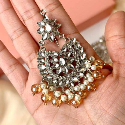 Sameera Earrings/Teeka Set (Silver Champagne)