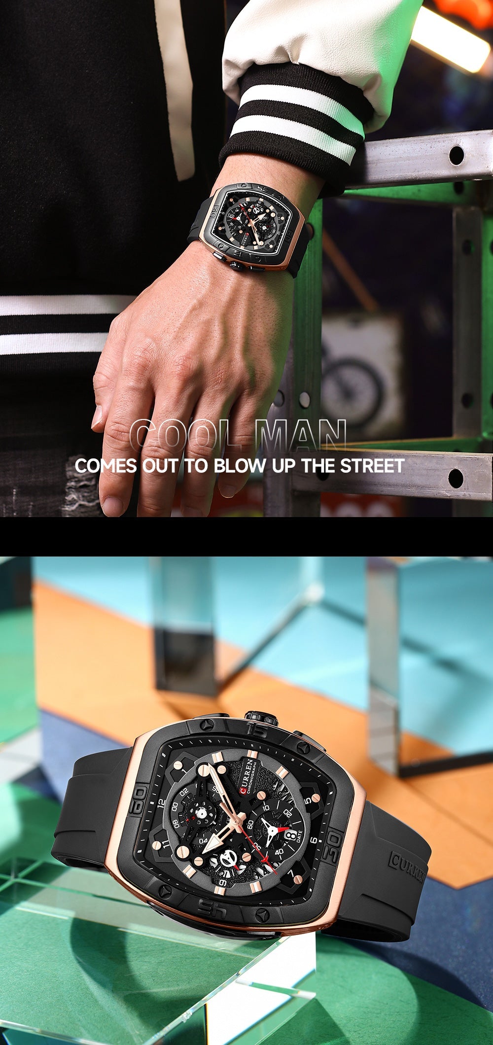 CURREN 8443 Men's Rubber Straps Watch