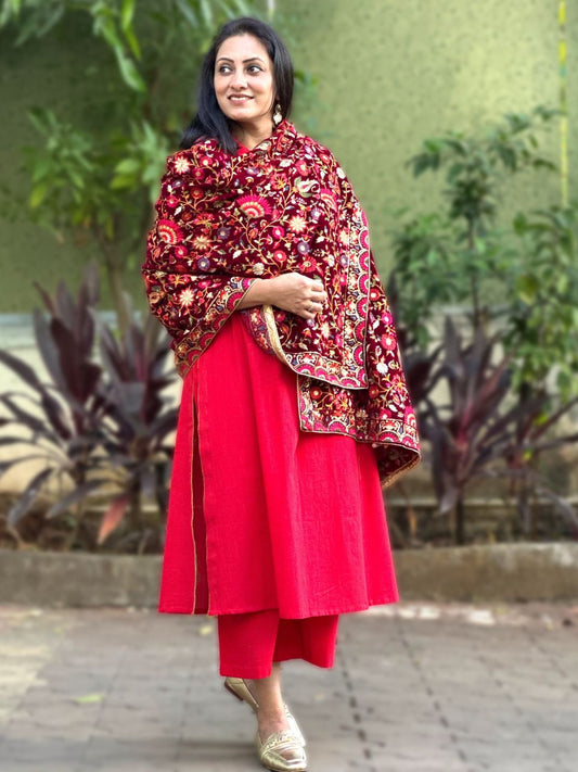 All Over Floral Embroidered Velvet Dupatta
