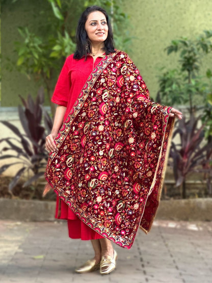 All Over Floral Embroidered Velvet Dupatta