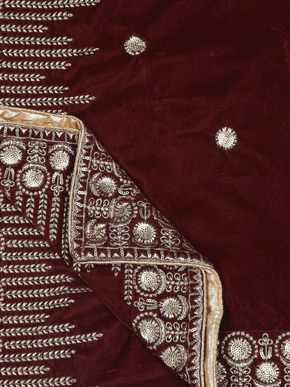 Embroidered Navy Blue Velvet Dupatta