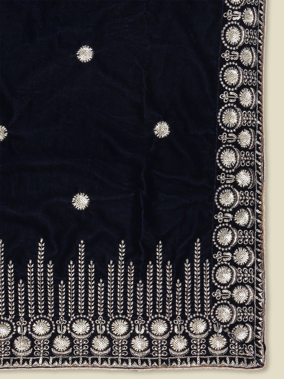 Embroidered Navy Blue Velvet Dupatta
