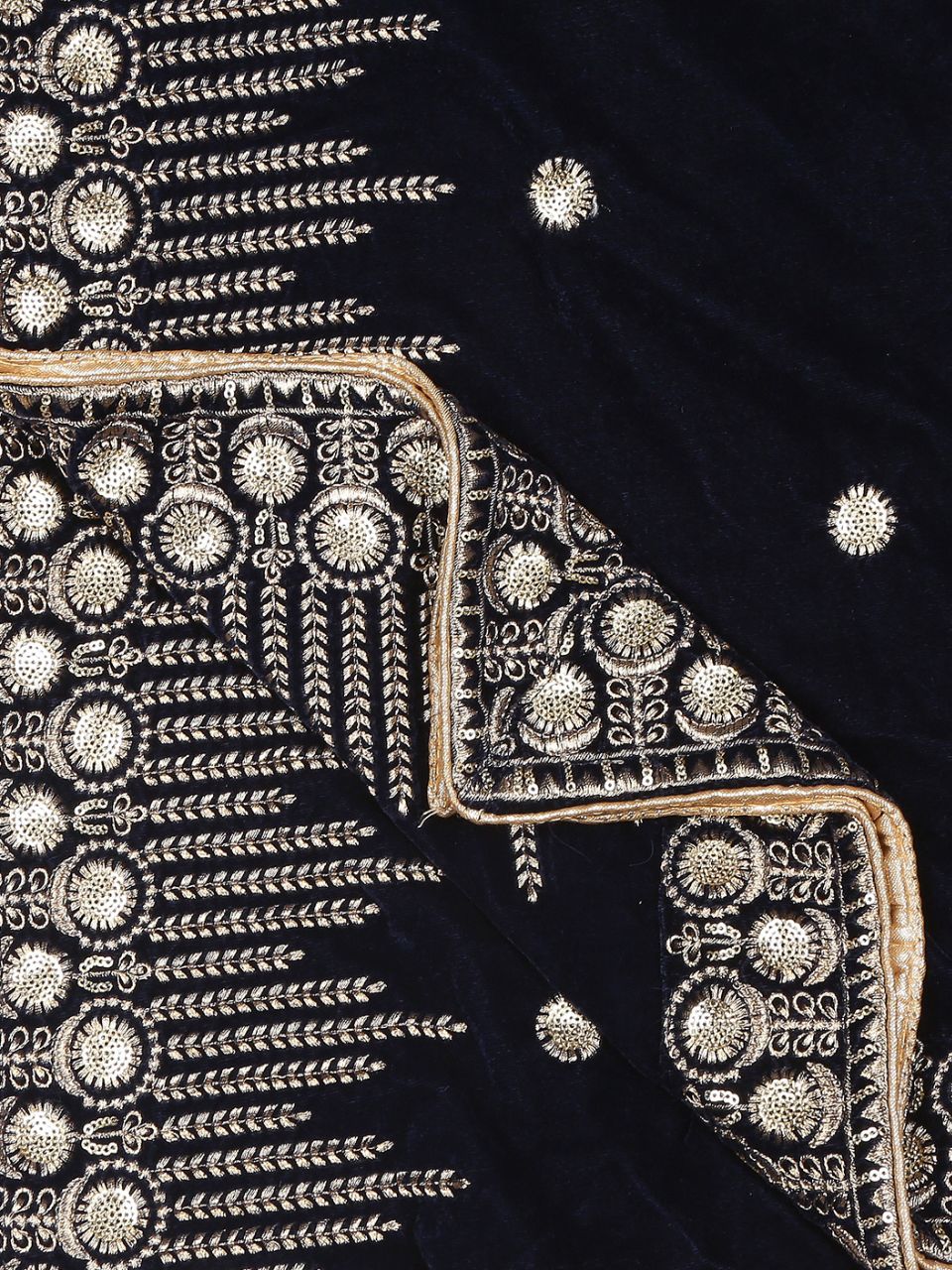 Embroidered Navy Blue Velvet Dupatta