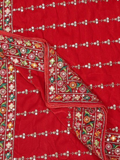 Multicolour Embroidered Velvet Dupatta