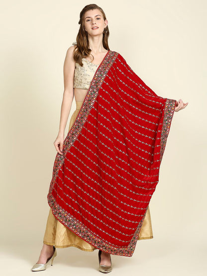 Multicolour Embroidered Velvet Dupatta