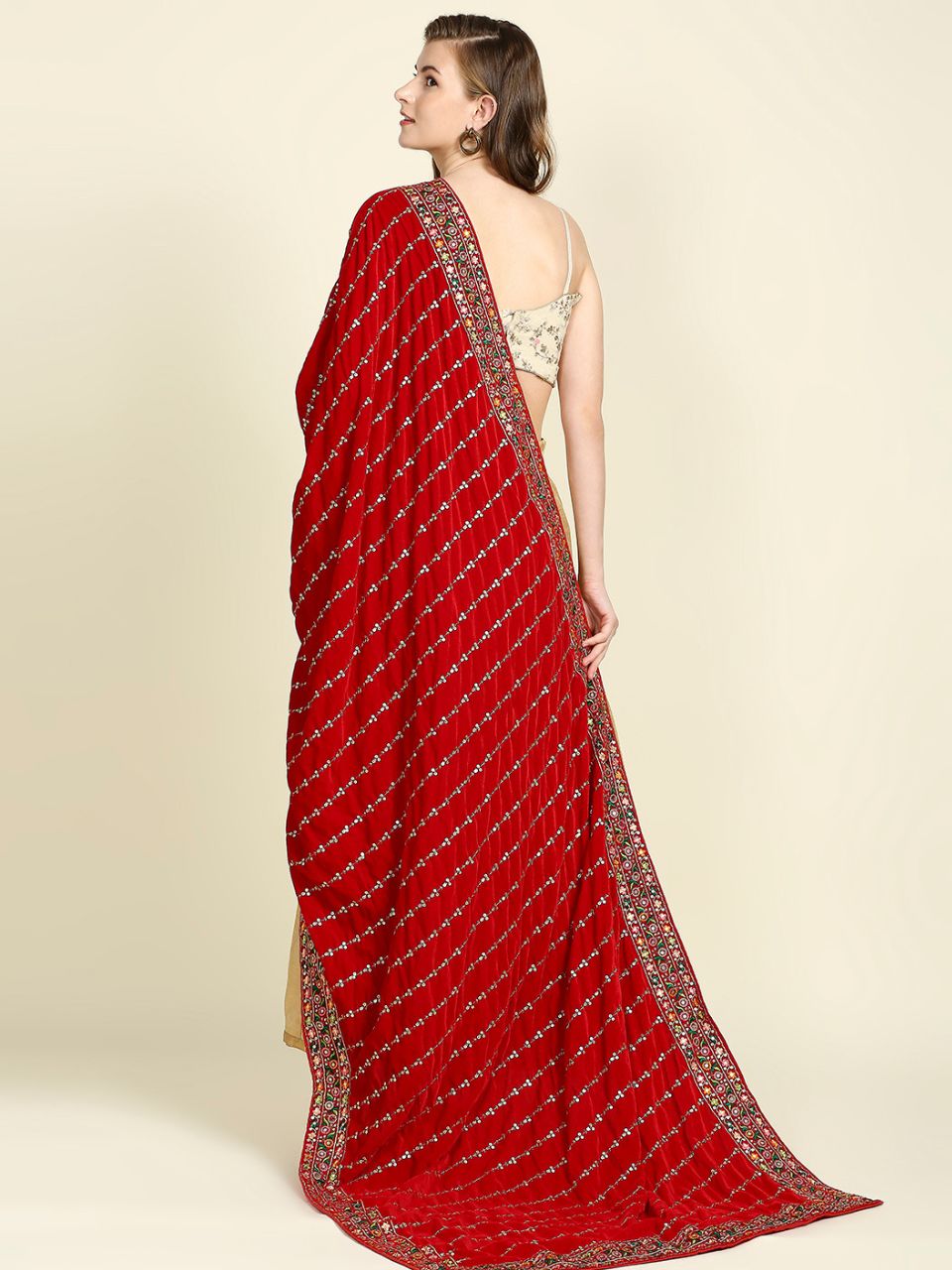 Multicolour Embroidered Velvet Dupatta