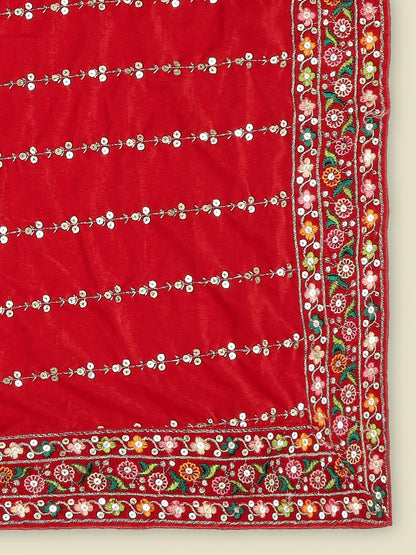 Multicolour Embroidered Velvet Dupatta