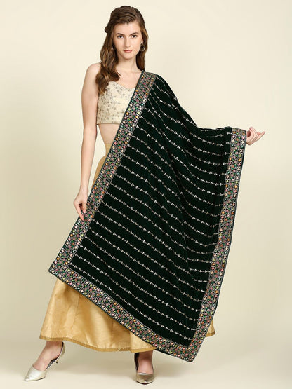 Multicolour Embroidered Velvet Dupatta