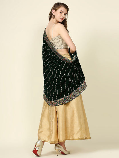 Multicolour Embroidered Velvet Dupatta